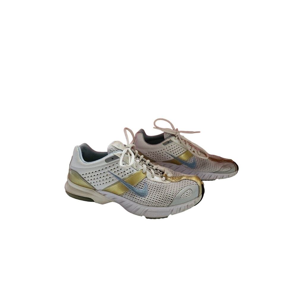 Nike Air Womens 8.5 Running Shoes Athletic 321520-141 Cross Training Gold Trim